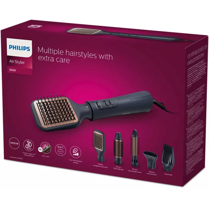 Haarstyling-Set Philips 5000 Series BHA530/00 — Haarglätter & Lockenstab, 1000 W, 3 Heizstufen, Ionen-Technologie, 5 Aufsätze, 2 m Kabel, schwarz