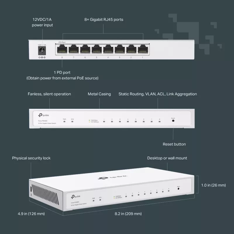 TP-Link Festa FS308G Managed L2/L2+ Gigabit Ethernet (10/100/1000) Power over Ethernet (PoE) Weiß