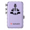 Verbatim Charge 'n' Travel 100W Universal Travel Adapter mit einziehbarem Kabel Lila