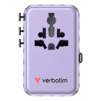 Verbatim Charge 'n' Travel 100W Universal Travel Adapter mit einziehbarem Kabel Lila