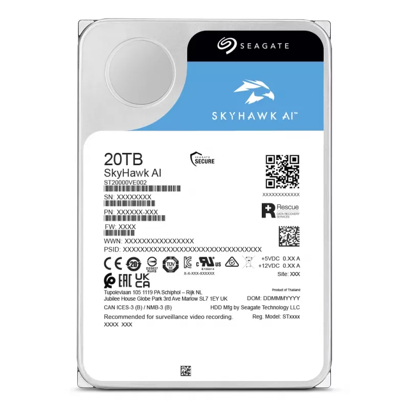 Seagate SkyHawk AI ST20000VE004 interne Festplatte 20 TB 7200 RPM 512 MB 3,5 Zoll Serial ATA III