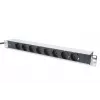 DIGITUS 1U Aluminium-PDU, montagefähig im Rack Nennleistung: 16A, 4000W, 250VAC 50/60Hz, 8x Schutz-Steckdosen