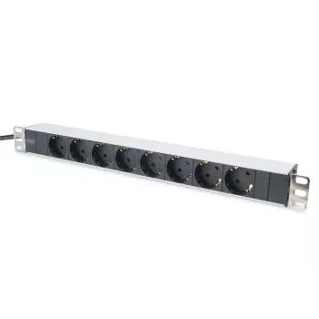 DIGITUS 1U Aluminium-PDU, montagefähig im Rack Nennleistung: 16A, 4000W, 250VAC 50/60Hz, 8x Schutz-Steckdosen