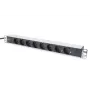 DIGITUS 1U Aluminium-PDU, montagefähig im Rack Nennleistung: 16A, 4000W, 250VAC 50/60Hz, 8x Schutz-Steckdosen