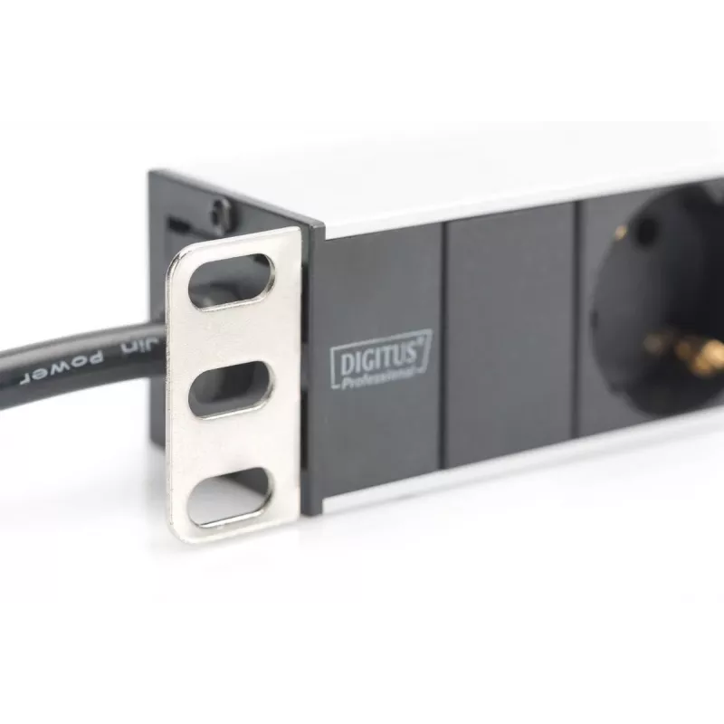 DIGITUS 1U Aluminium-PDU, montagefähig im Rack Nennleistung: 16A, 4000W, 250VAC 50/60Hz, 8x Schutz-Steckdosen