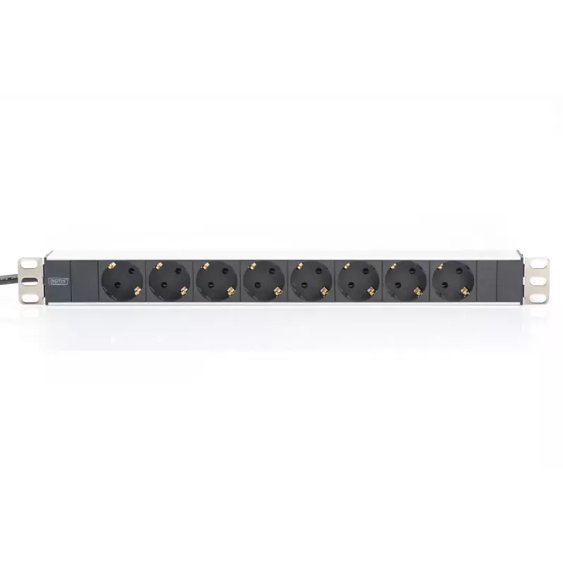 DIGITUS 1U Aluminium-PDU, montagefähig im Rack Nennleistung: 16A, 4000W, 250VAC 50/60Hz, 8x Schutz-Steckdosen