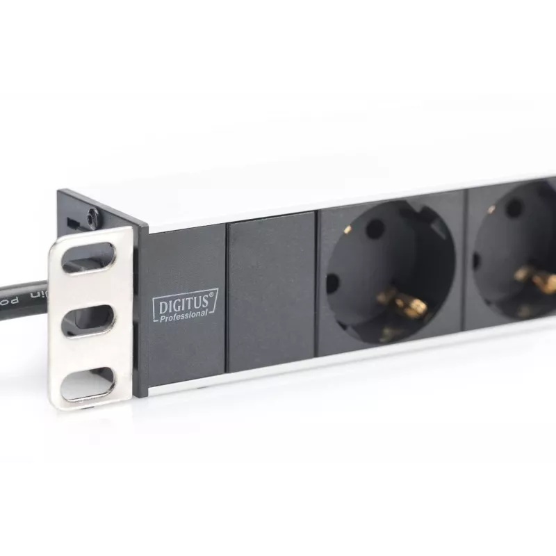 DIGITUS 1U Aluminium-PDU, montagefähig im Rack Nennleistung: 16A, 4000W, 250VAC 50/60Hz, 8x Schutz-Steckdosen