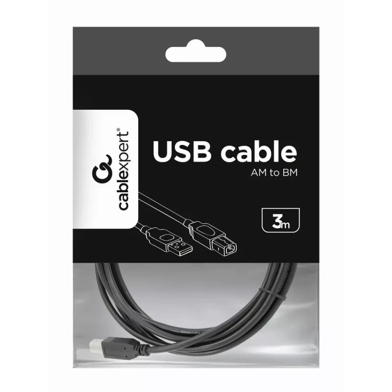 GEMBIRD USB 2.0 A-Stecker / B-Stecker Kabel 3 m (10 ft) – Schwarz / Bulk-Verpackung (ccp-USB2-ambm-10)
