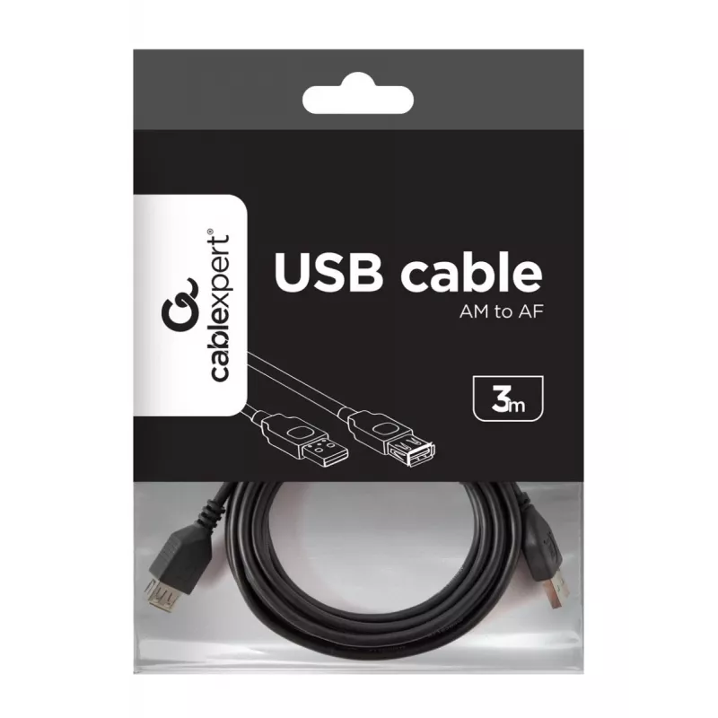GEMBIRD USB 2.0 Typ-A auf USB Typ-A Verlängerungskabel (AM/AF), 1m - Schwarz