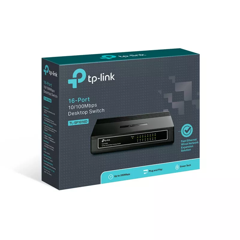 TP-Link 16-Port 10/100Mbps Desktop Switch, Unmanaged, Fast Ethernet (10/100), Full Duplex, Rackmontage, Wandmontage