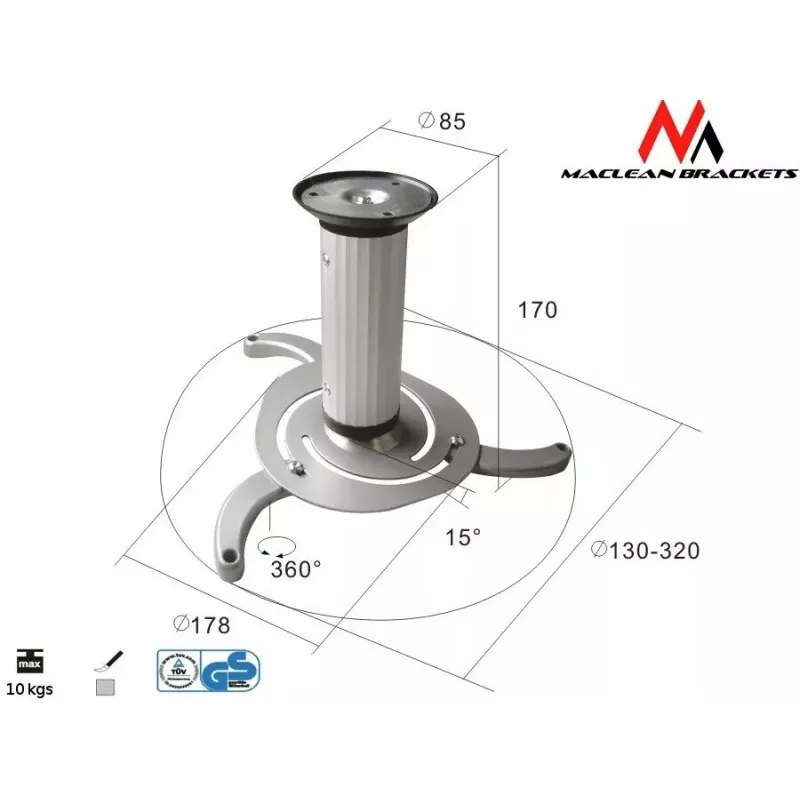 Deckenhalterung MACLEAN MC-515 für Projektoren