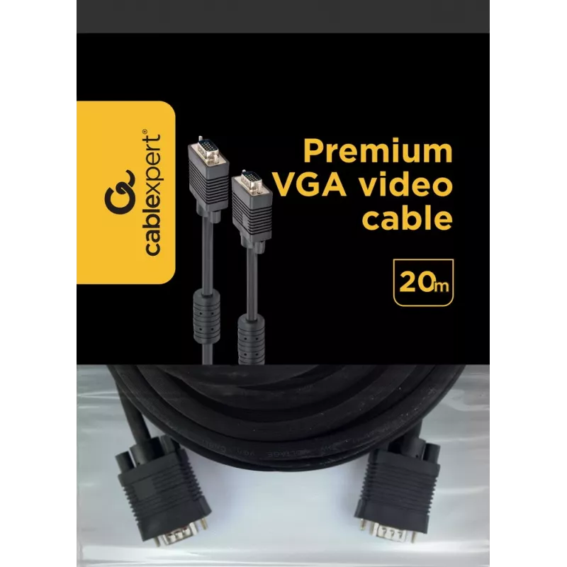 GEMBIRD Kabel Premium VGA - HD15M/HD15M - Doppelt geschirmt mit 2 x Ferritkern 20m - Schwarz