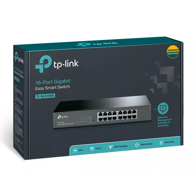 TP-Link 16-Port Gigabit Easy Smart Netzwerk-Switch, Managed, L2, Gigabit Ethernet (10/100/1000), Rackmontage, 1U