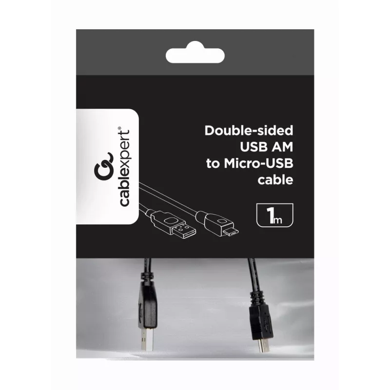 GEMBIRD Beidseitiger USB 2.0 AM auf Micro-USB Kabel, 1m - Schwarz