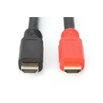 DIGITUS ASSMANN HDMI High Speed Kabel, Typ A, mit Verstärker. M/M, 15m mit Ethernet, Ultra HD 24p, CE, Gold Schwarz