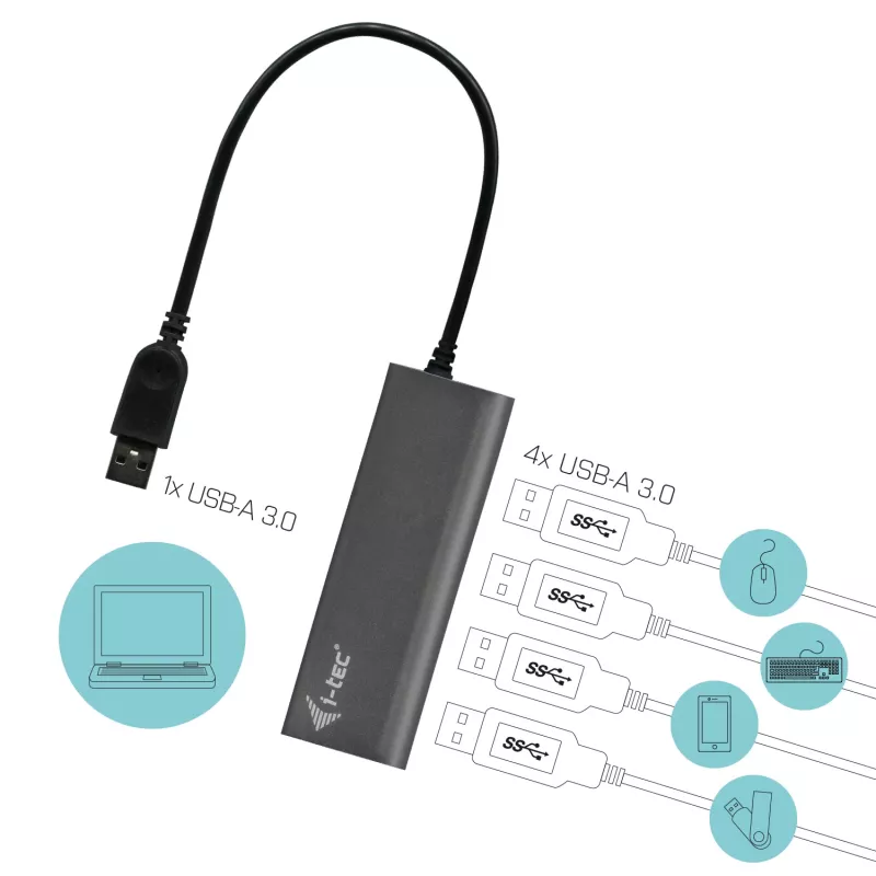 USB Hub i-tec Metal Superspeed USB 3.0 4-Port Hub 5000 Mbit/s Grau