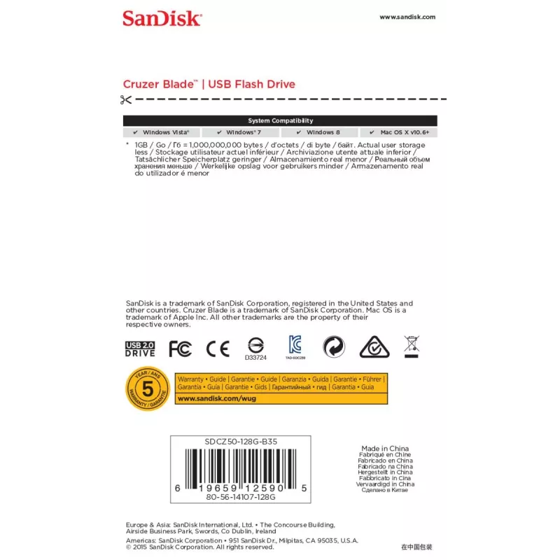 WESTERN DIGITAL SanDisk Cruzer Blade - 128 GB USB-Stick - USB 2.0