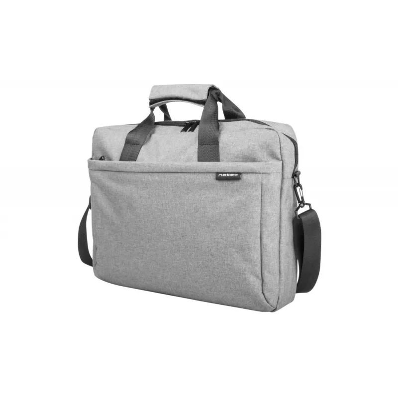Umhängetasche NATEC Mustela für Laptops bis 39,6 cm (15,6 Zoll), Polyester, grau, Fronttasche, Schultergurt