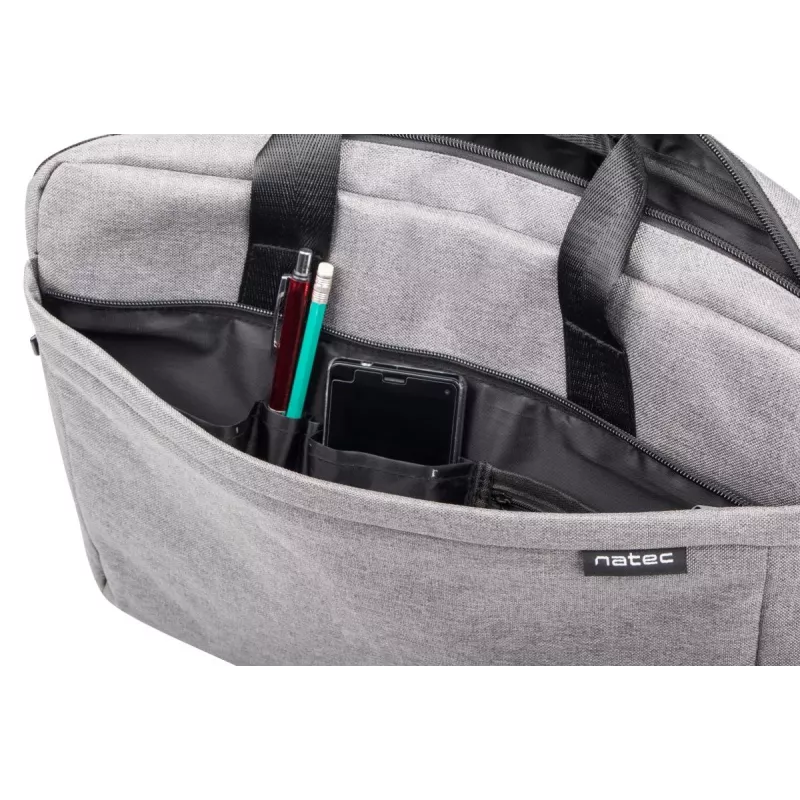 Umhängetasche NATEC Mustela für Laptops bis 39,6 cm (15,6 Zoll), Polyester, grau, Fronttasche, Schultergurt