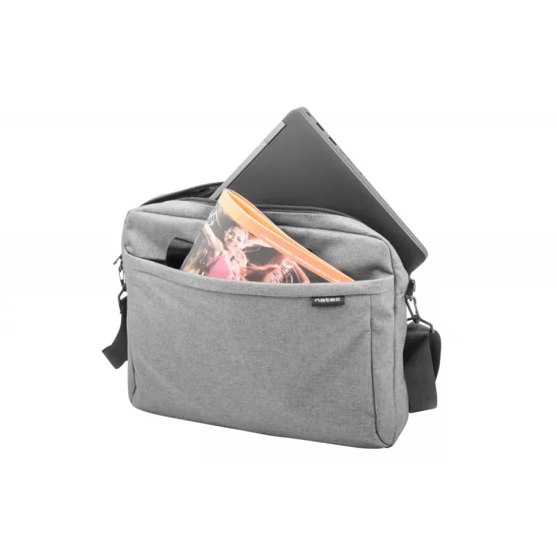 Umhängetasche NATEC Mustela für Laptops bis 39,6 cm (15,6 Zoll), Polyester, grau, Fronttasche, Schultergurt