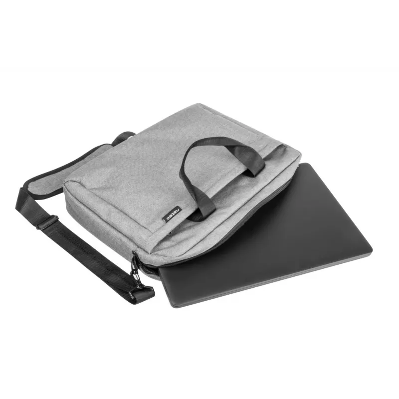 Umhängetasche NATEC Mustela für Laptops bis 39,6 cm (15,6 Zoll), Polyester, grau, Fronttasche, Schultergurt