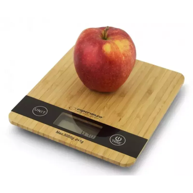 Elektronische Küchenwaage ESPERANZA EKS005 — 5 kg Kapazität, 1 g Genauigkeit, Bambusplattform