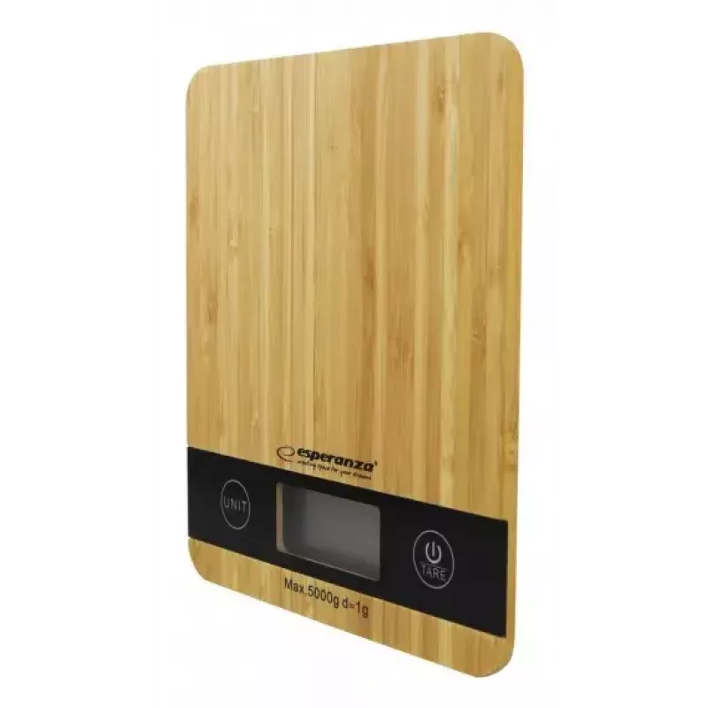 Elektronische Küchenwaage ESPERANZA EKS005 — 5 kg Kapazität, 1 g Genauigkeit, Bambusplattform