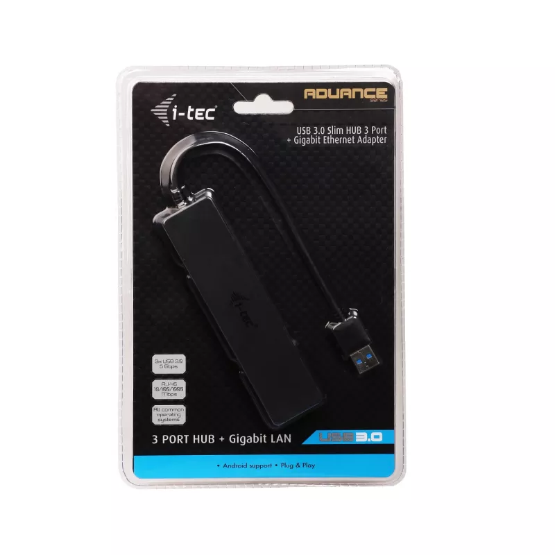 i-tec Advance USB 3.0 schlank HUB 3 Port Gigabit Ethernet Adapter Schwarz