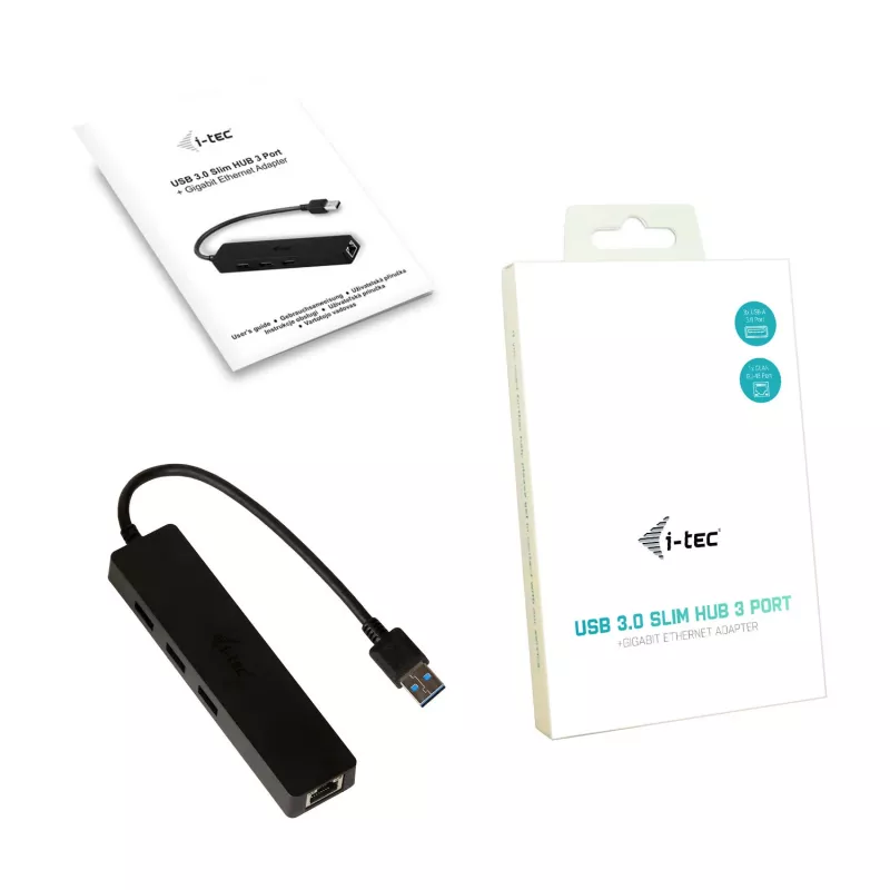 i-tec Advance USB 3.0 schlank HUB 3 Port Gigabit Ethernet Adapter Schwarz