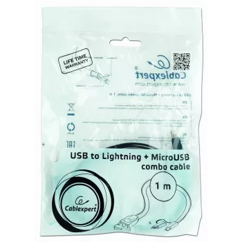 GEMBIRD USB-auf-Apple-Lightning- und Micro-USB-Lade-Kombikabel 1m - Schwarz