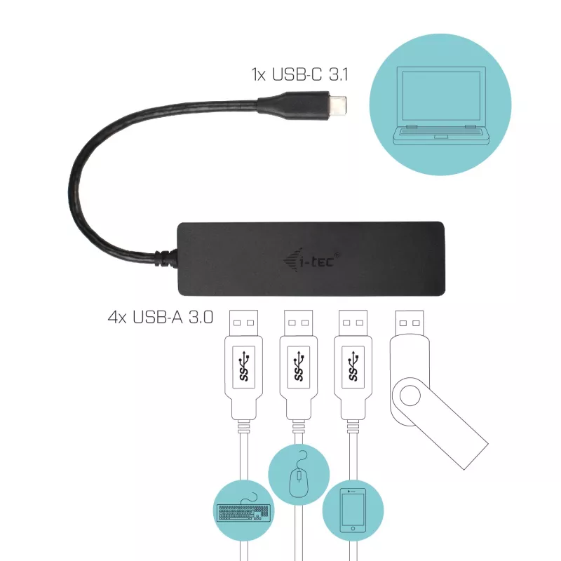 i-tec Advance USB-C schlank Passive HUB 4 Port