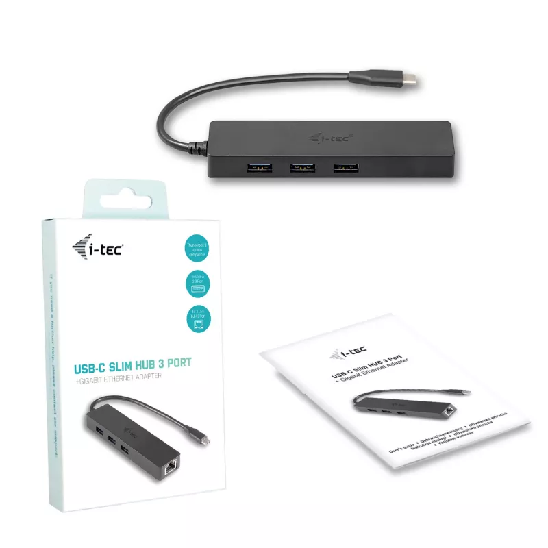 i-tec Advance USB-C schlank Passiver HUB 3 Port + Gigabit Ethernet Adapter