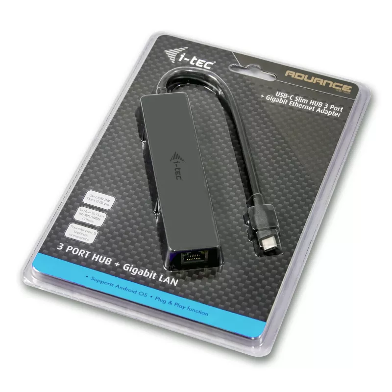 i-tec Advance USB-C schlank Passiver HUB 3 Port + Gigabit Ethernet Adapter