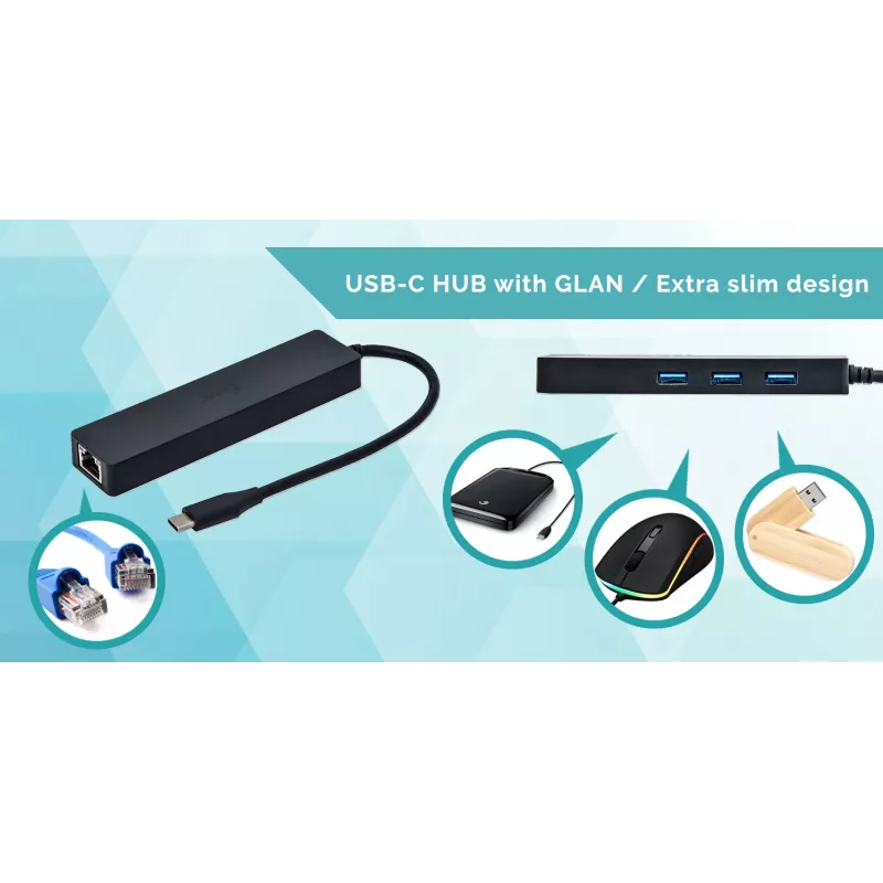 i-tec Advance USB-C schlank Passiver HUB 3 Port + Gigabit Ethernet Adapter