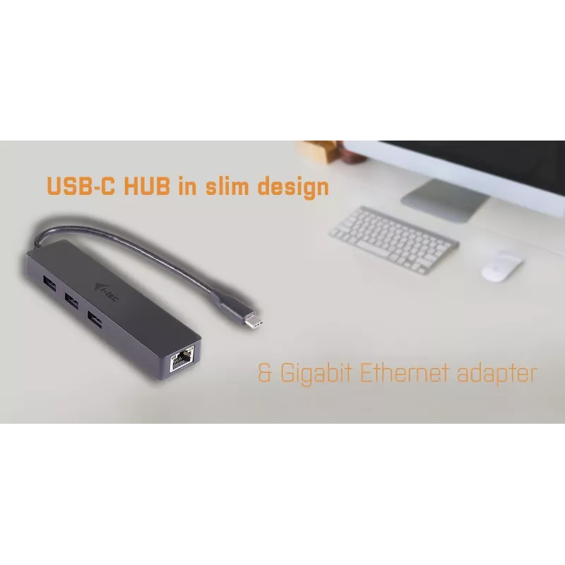 i-tec Advance USB-C schlank Passiver HUB 3 Port + Gigabit Ethernet Adapter