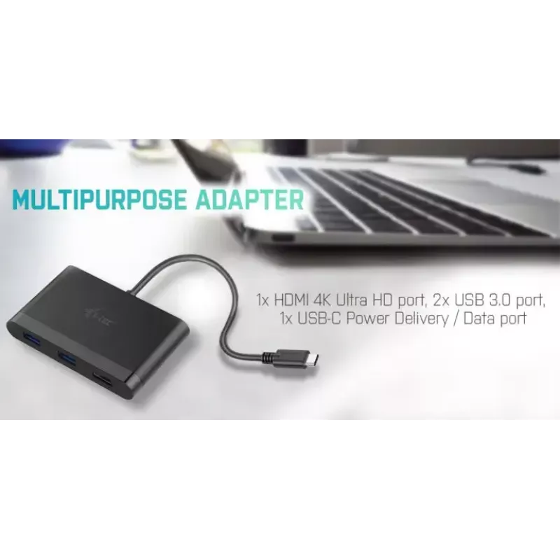USB-C auf HDMI Reiseadapter ITEC i-tec USB C HDMI Reiseadapter PD/Daten – Schwarz, Chipsatz RTS5403/RTS5404/RTS5411/PS176, 90×58×14 mm