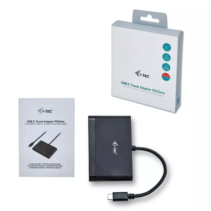 USB-C auf HDMI Reiseadapter ITEC i-tec USB C HDMI Reiseadapter PD/Daten – Schwarz, Chipsatz RTS5403/RTS5404/RTS5411/PS176, 90×58×14 mm