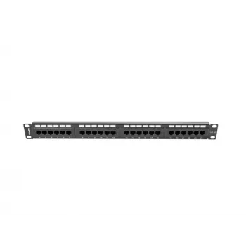 Patchpanel 1U LANBERG PPU5-1024-B – 24-Port CAT5e, Metall, Schwarz, 445×32,5×44,5 mm