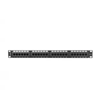 Patchpanel 1U LANBERG PPU5-1024-B – 24-Port CAT5e, Metall, Schwarz, 445×32,5×44,5 mm