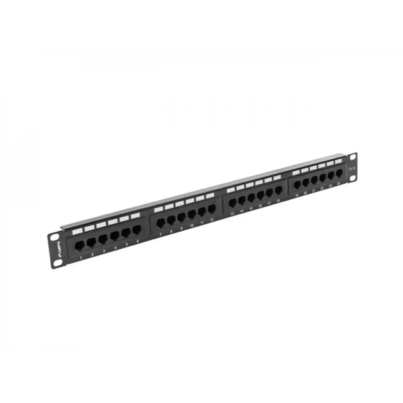 Patchpanel 1U LANBERG PPU5-1024-B – 24-Port CAT5e, Metall, Schwarz, 445×32,5×44,5 mm