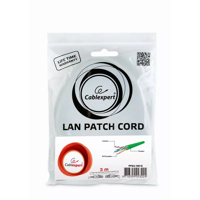 Netzwerkkabel Gembird PP6U-3M RJ-45 Cat6 3m Grün