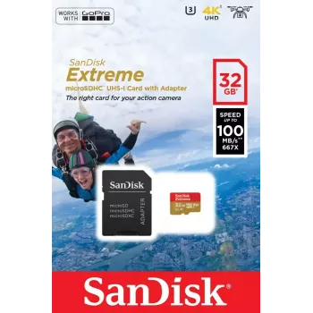 WESTERN DIGITAL SanDisk micro SDXC Extreme 32GB (A1/ V30/ U3/ UHS-I/ Cl.10/ R100/ W60) + Adapter für Action-Cam