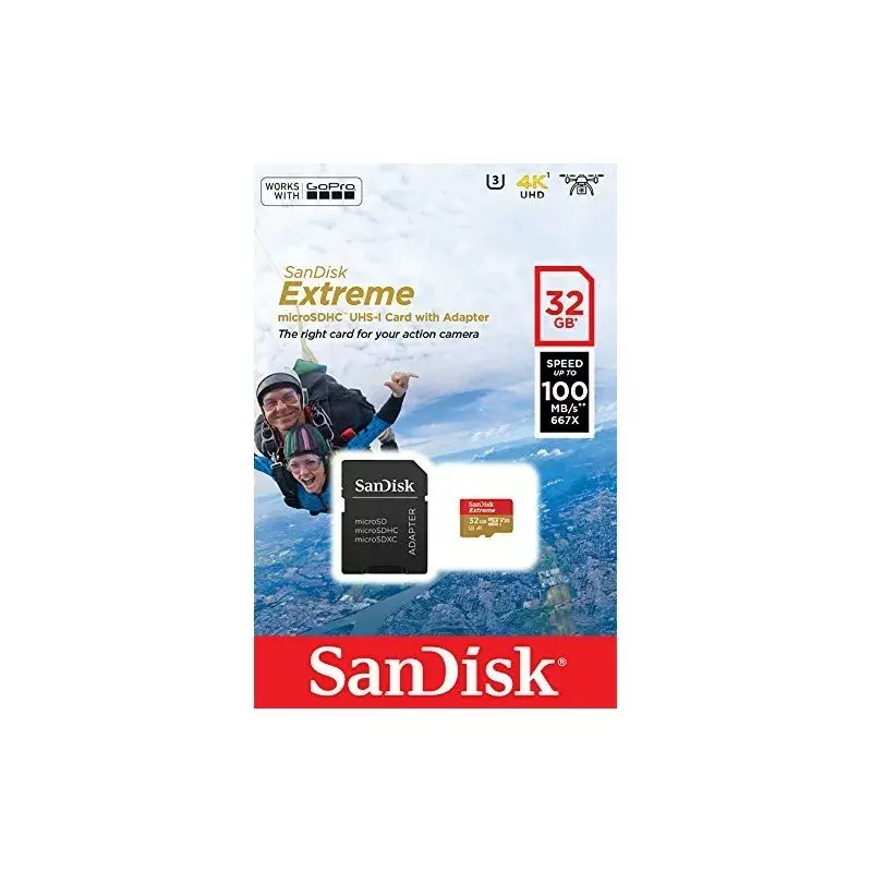 WESTERN DIGITAL SanDisk micro SDXC Extreme 32GB (A1/ V30/ U3/ UHS-I/ Cl.10/ R100/ W60) + Adapter für Action-Cam