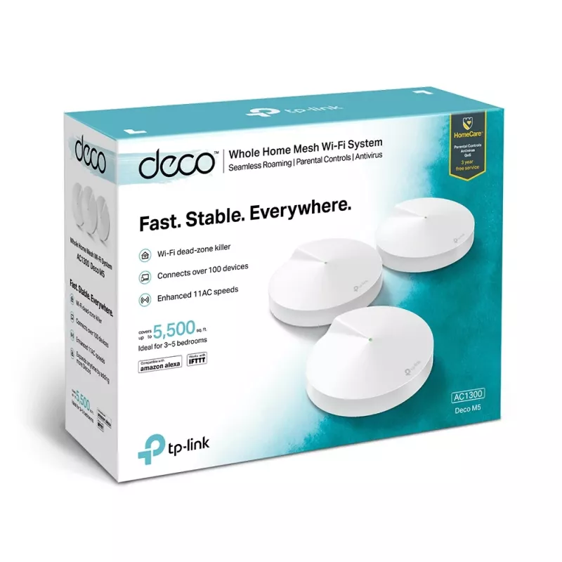 TP-Link AC1300 Deco Whole Home Mesh Wi-Fi System, 3er-Pack, Weiß, Intern, Mesh-System, Dualband (2,4 GHz / 5 GHz), Wi-Fi 5 (802.11ac), 1300 Mbit/s