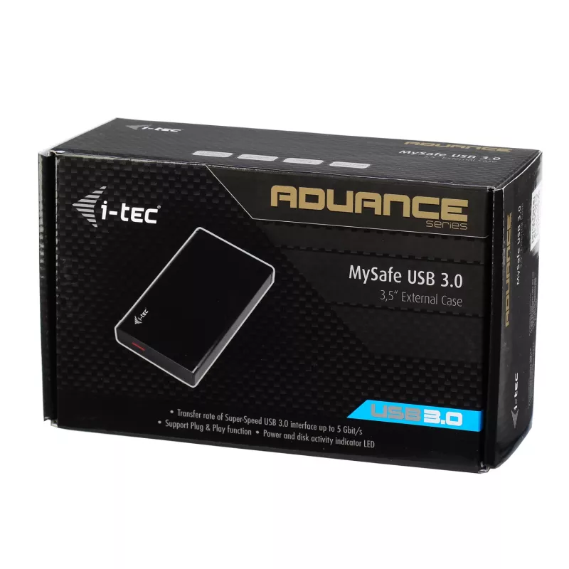 i-tec MYSAFE Advanced 3.5 Zoll USB 3.0, HDD-Gehäuse, 3.5 Zoll, Serial ATA, Serial ATA II, Serial ATA III, 5 Gbit/s, USB-Anschluss, Schwarz, Metallisch