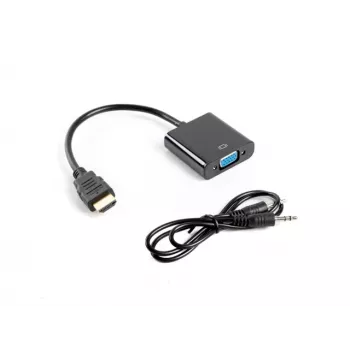 LANBERG Video-Kabeladapter VGA (D-Sub) HDMI Typ A (Standard) 0,2m Schwarz