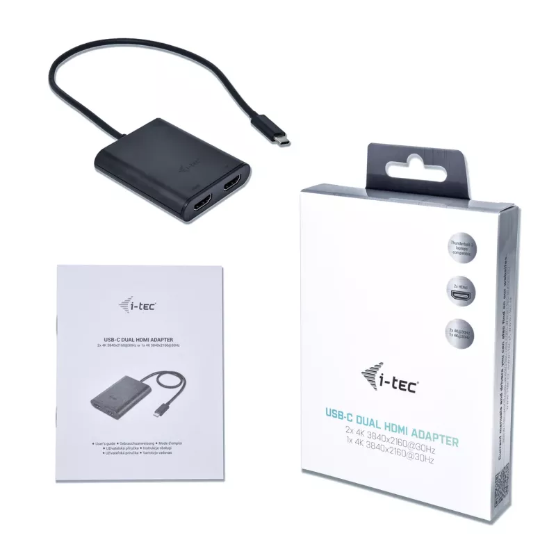 i-tec USB-C 3.1 Dual 4K HDMI Videoadapter, 3.2 Gen 1 (3.1 Gen 1), USB Type-C, HDMI-Ausgang, 3840 x 2160 Pixel