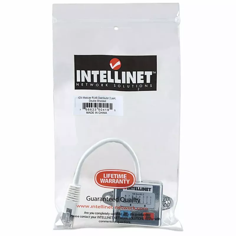 Intellinet 2-Port Modularverteiler, Cat5e, FTP, ermöglicht die gemeinsame Nutzung eines Cat5e-Netzwerkkabels durch zwei RJ45-Ports