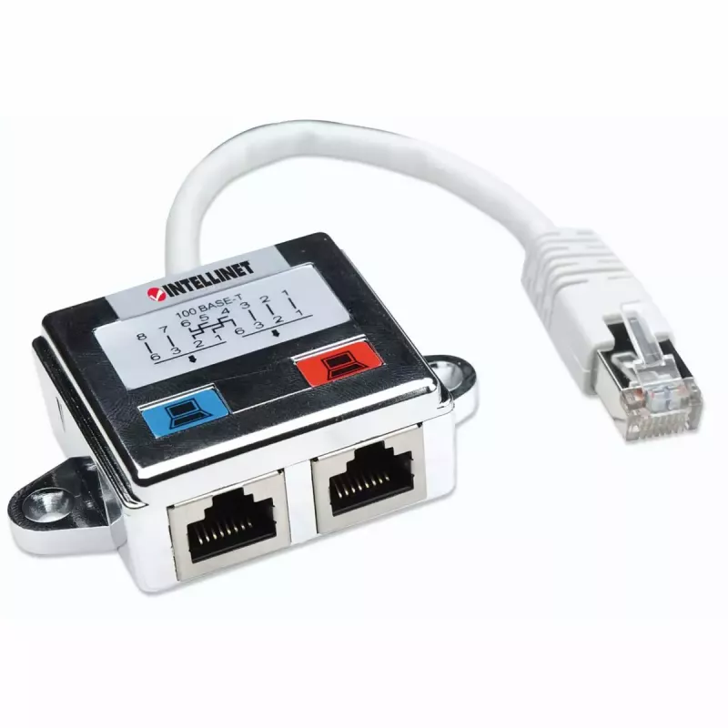 Intellinet 2-Port Modularverteiler, Cat5e, FTP, ermöglicht die gemeinsame Nutzung eines Cat5e-Netzwerkkabels durch zwei RJ45-Ports