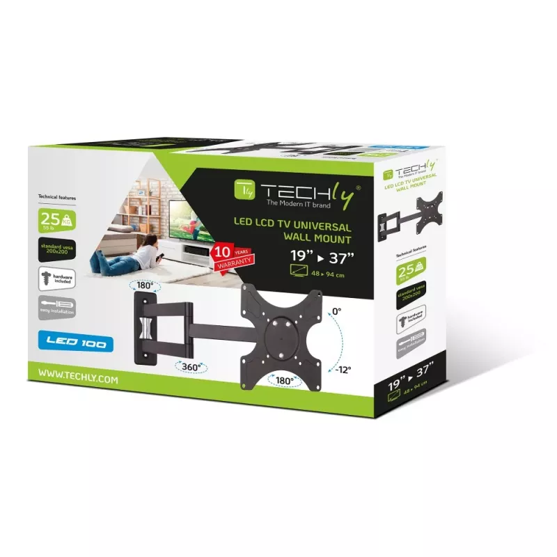 Techly 19-37 Zoll Wandhalterung für LED LCD TV neigbar 3 Gelenke Schwarz” ICA-LCD 2903